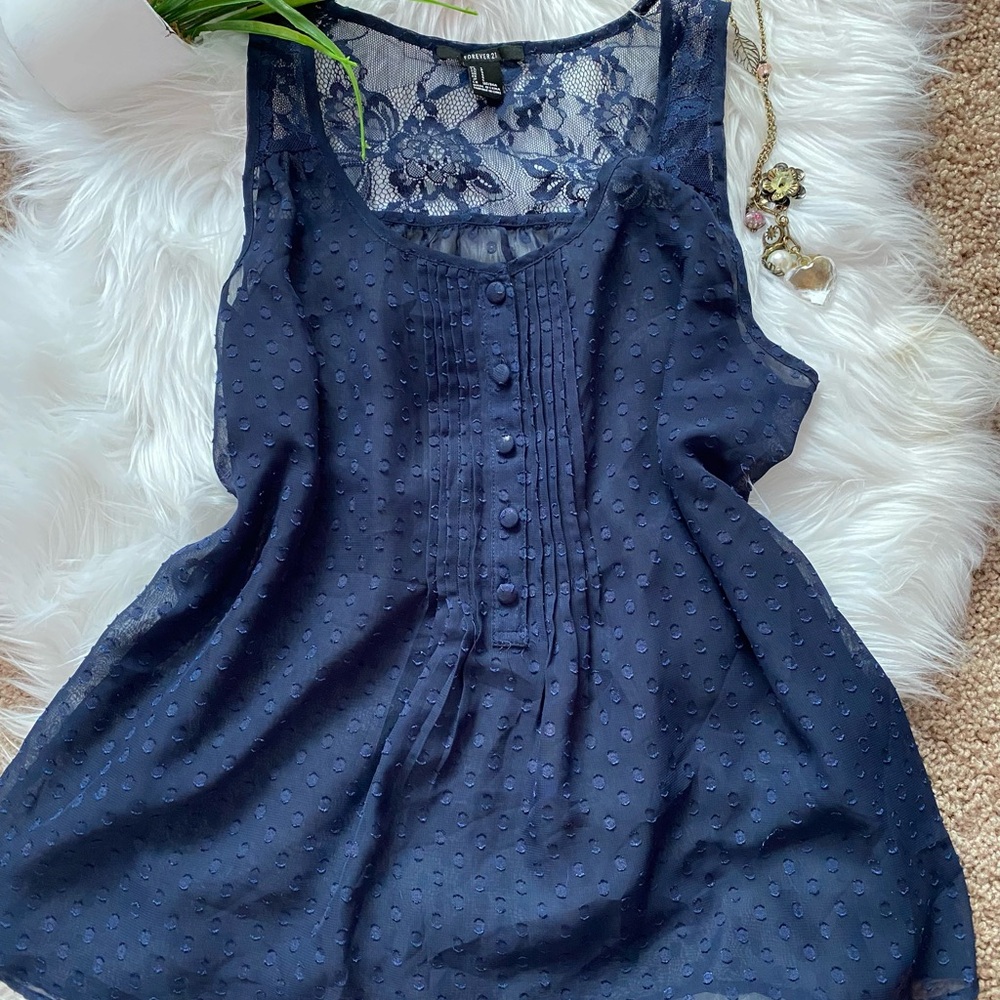 Forever 21 Navy Lace Top